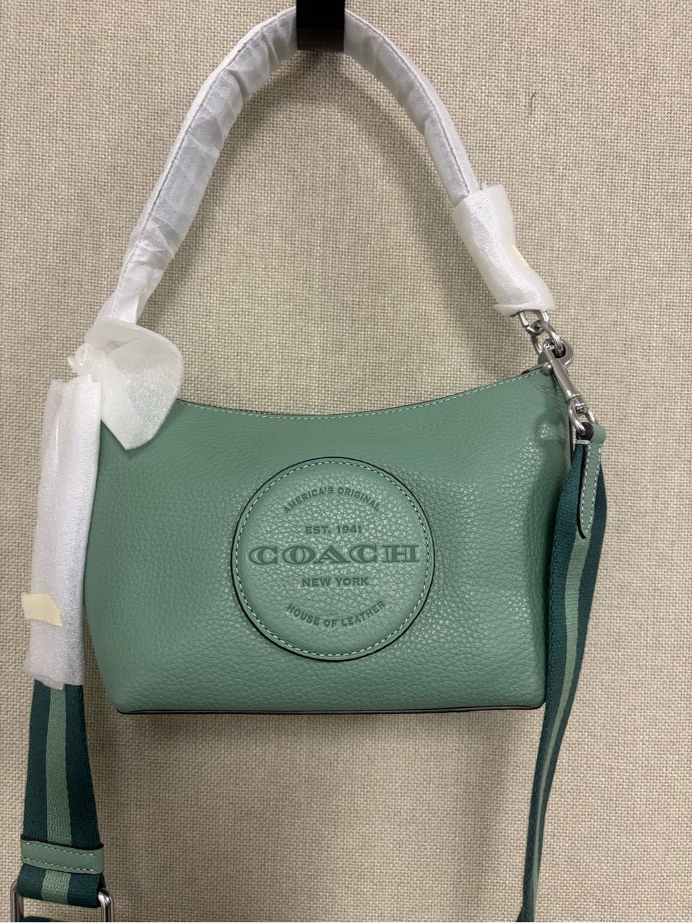 COACH Dempsey Pebbled Leather Shoulder Bag in Sage Green
